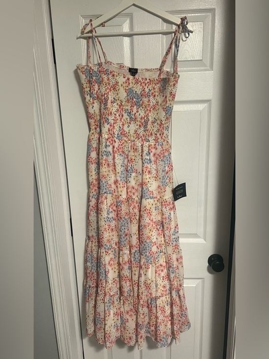 Lulus Dresses & Skirts - Lulus - Floral Smocked Midi Dress - Cream with Pink & Blue Flowers